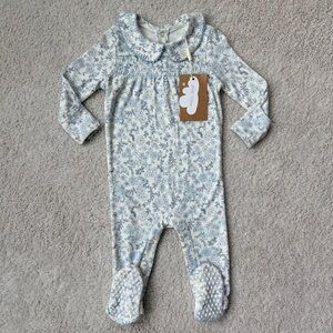 Angel Dear Blue and White Floral Footie